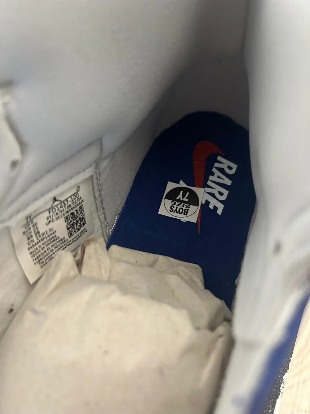 BTS Nike Rare Air Jordan 1 white/blue/red size 7Youth/8.5Women